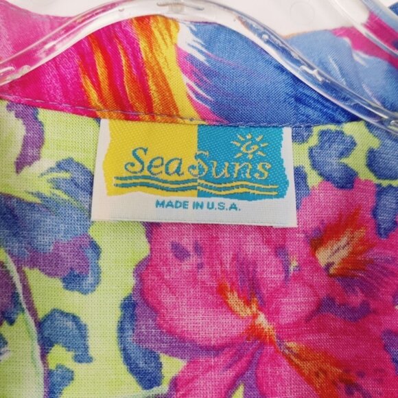 Sea Suns Women's Vibrant Tropical Print Button-Up Shirt - Made in USA Size Large - Picture 2 of 9